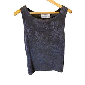 Private Edition Black Floral Patterned Sleeveless Round Neck Top Sz L